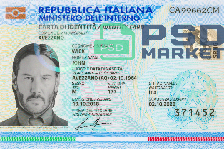 Italy ID Card Template 2016