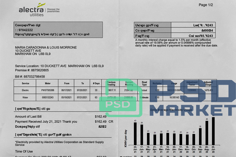 Canada Alectra Utility Bill Template