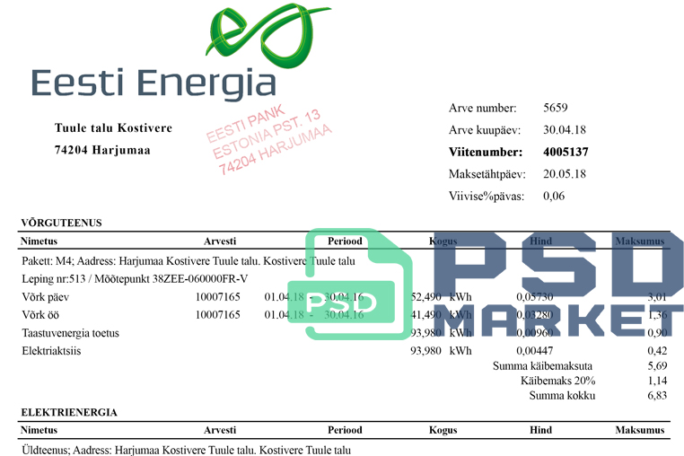 Estonia Eesti Energia Utility Bill Template