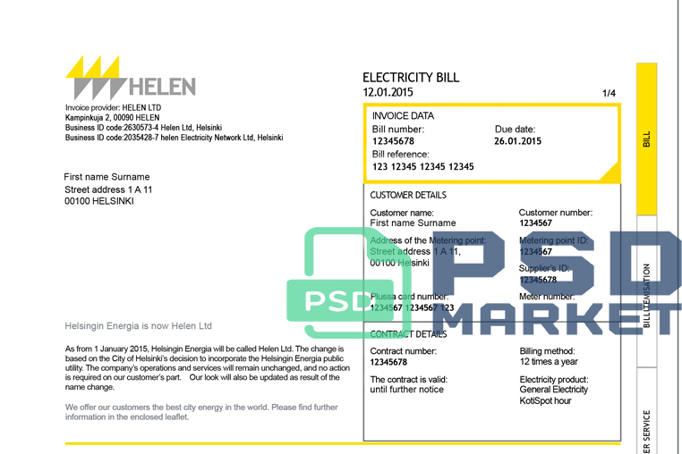 Finland Helen Utility Bill Template