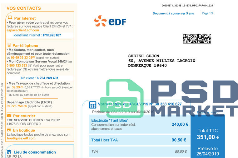 France EDF Utility Bill Template