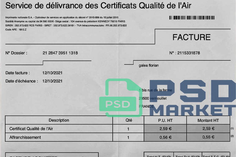 France Grenoble Utility Bill Template