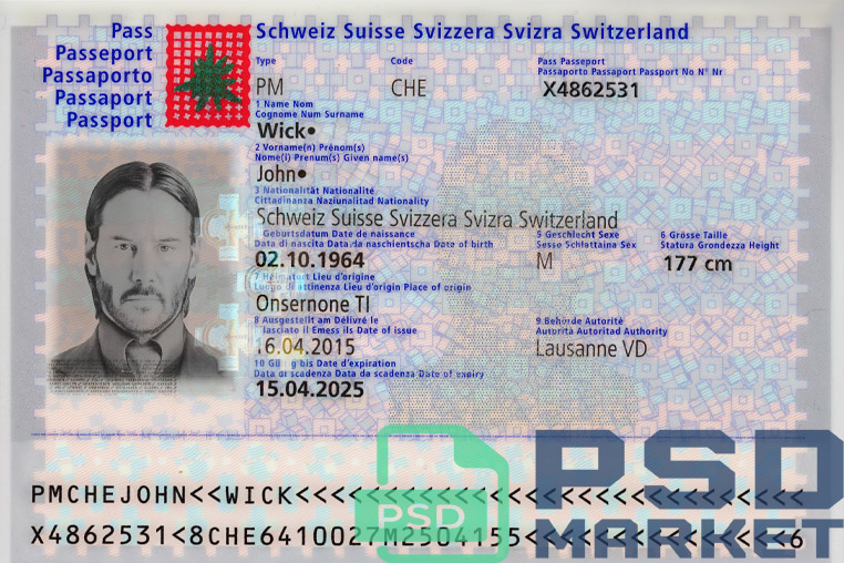 Switzerland Passport Template 2010