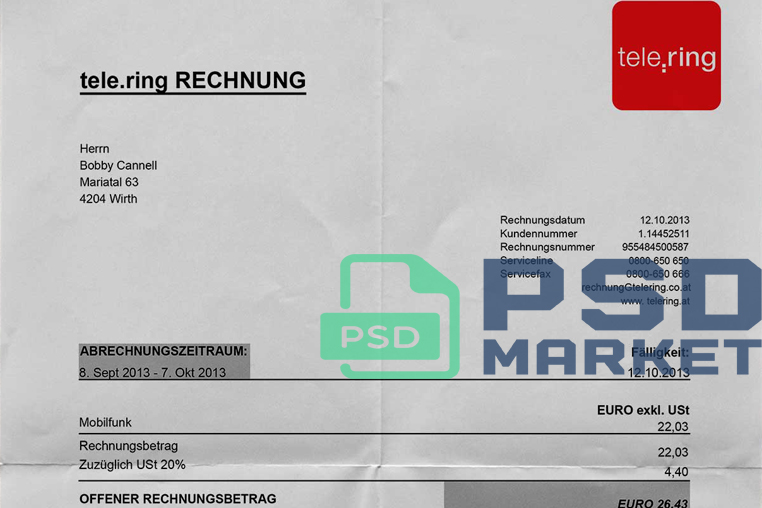 Austria Tele.ring Utility Bill Template