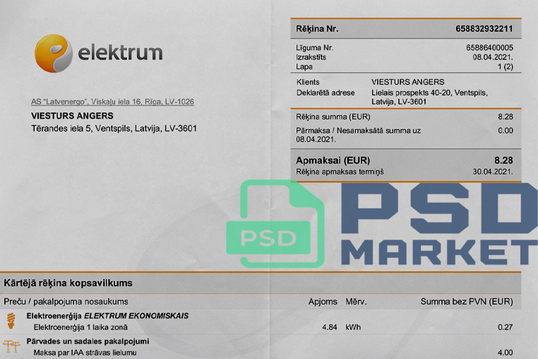 Latvia Elektrun Utility Bill Template