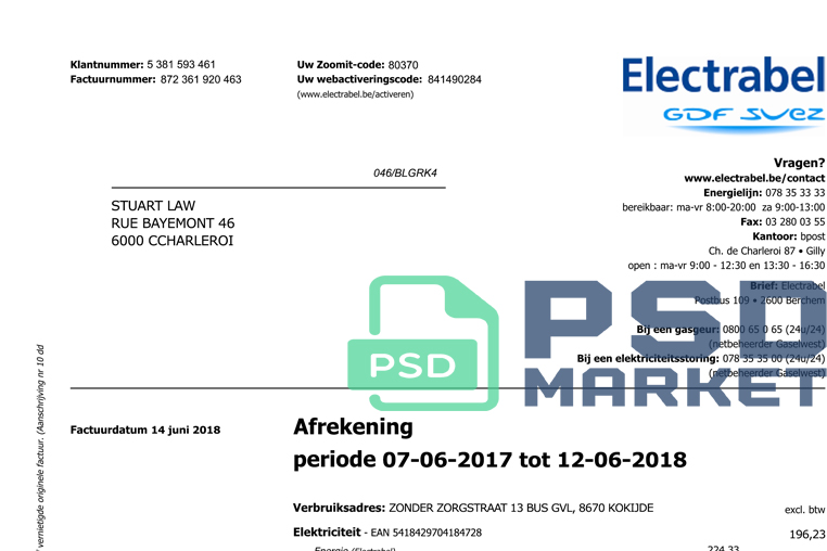 Belgium Electrabel Utility Bill Template