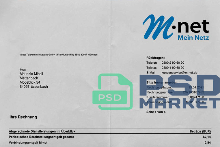 Germany M-net Utility Bill Template