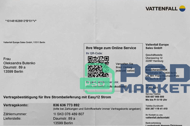 Germany Vattenf Utility Bill Template