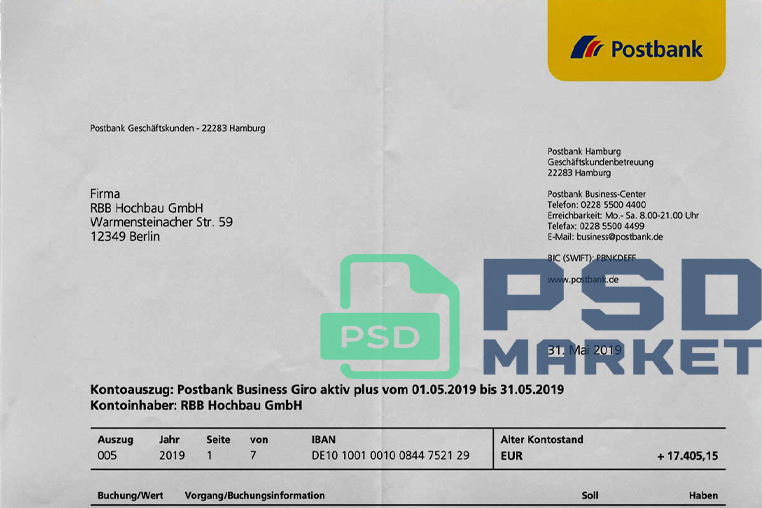 Germany Deutsche Postbank Statement Template