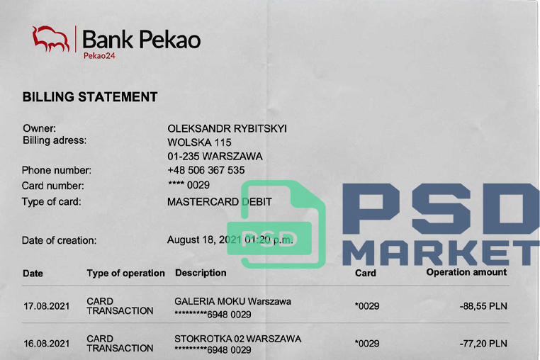 Poland Bank Pekao Statement Template