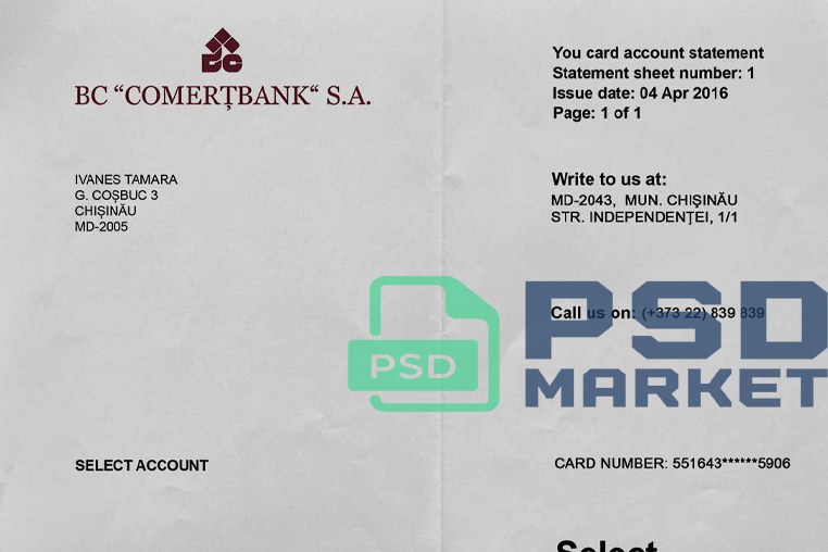 Moldova COMERTBANK Statement Template