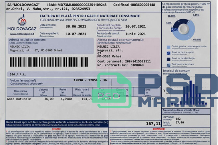 MoldovaGaz Utility Bill template