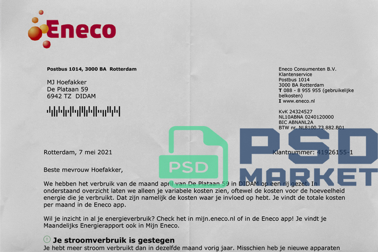 Netherlands Eneco Utility Bill Template