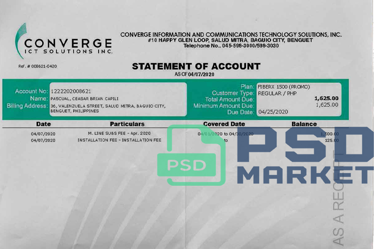 Philippines Converge Utility Bill Template