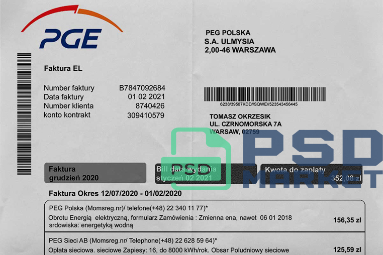 Poland Polska Grupa Energetyczna Utility Bill Template