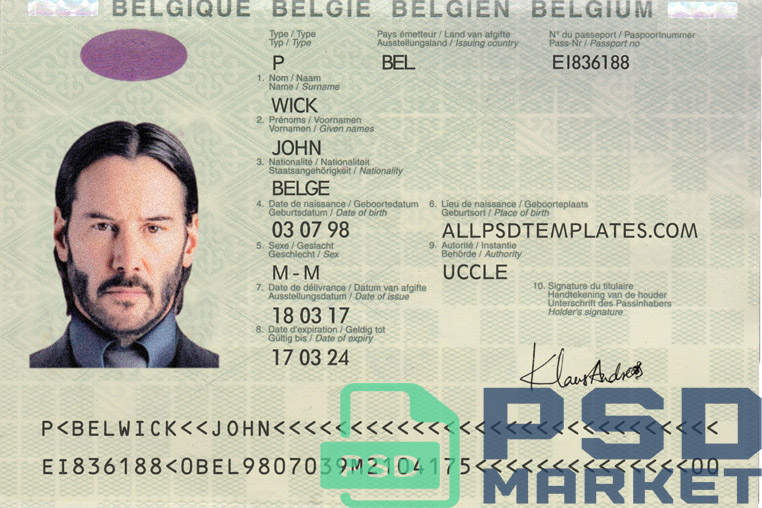 Belgium Passport Template 2014