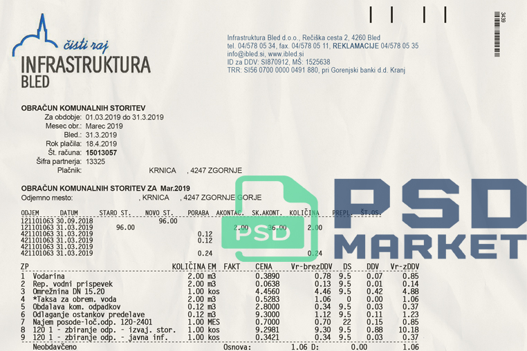 Slovenia Infrastruktura Utility Bill Template