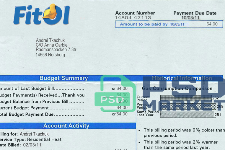 Sweden Fitol Gas Utility Bill Template