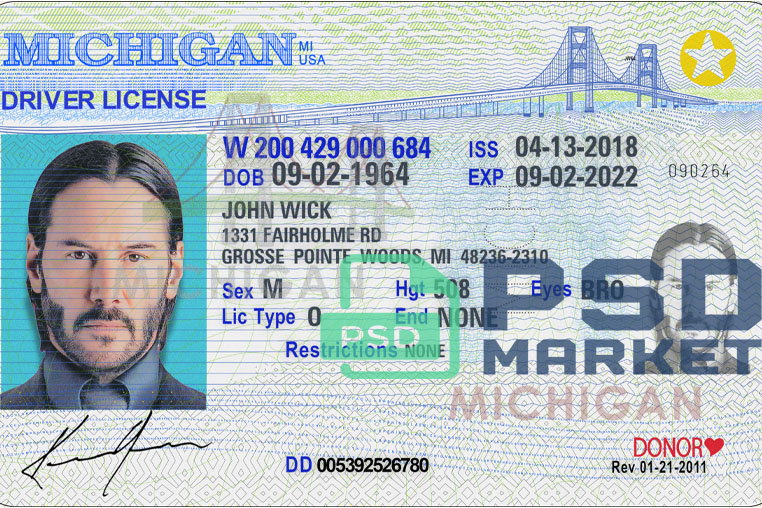 United States (Michigan) Driver License New Template