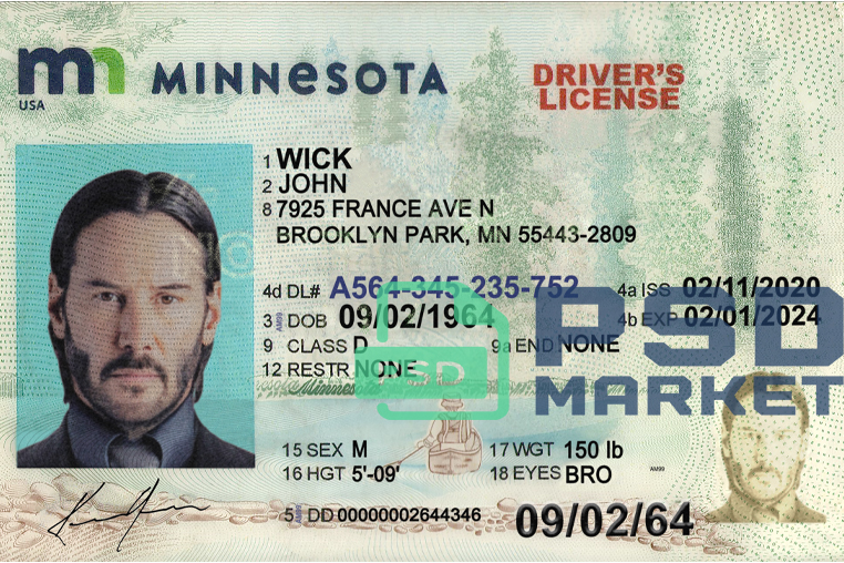 United States (Minnesota) Driver License Template