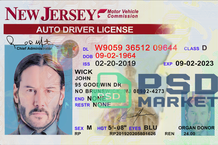 United States (New Jersey) Driver License Template