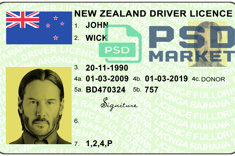 New Zealand Driver License Template