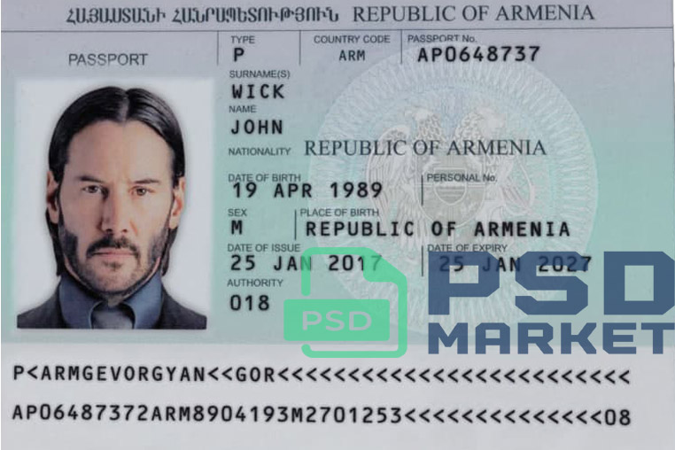 Republic of Armenia Passport Template 2008