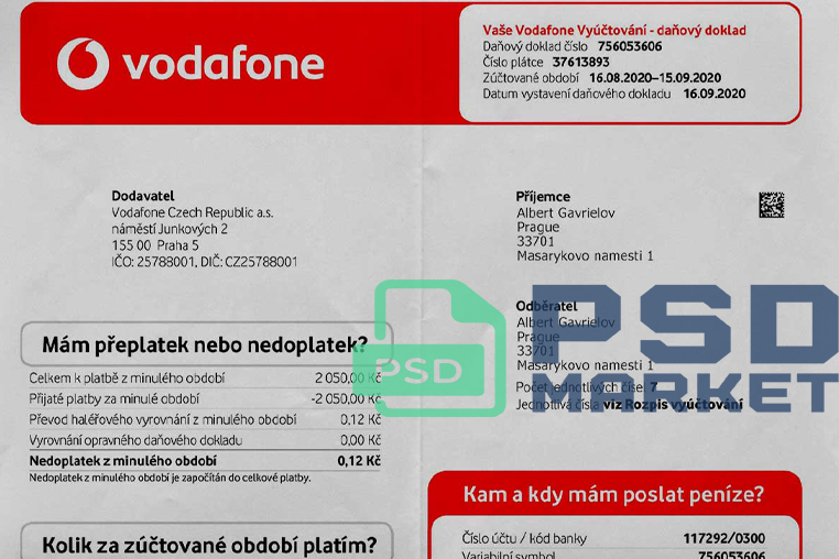 Czech Republic Vodafone Utility Bill Template