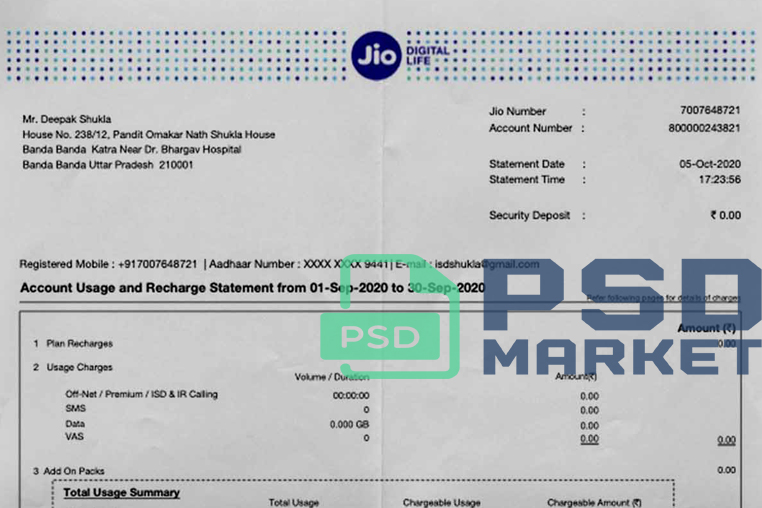 India JIO Bank Statement Template