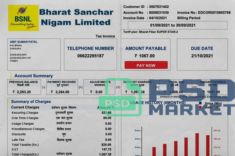 India BSNL Utility Bill