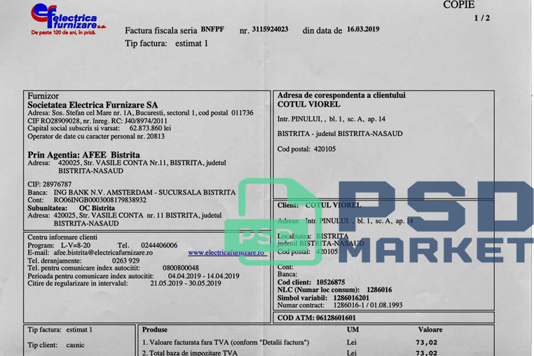 Romania Electrica Utility Bill Template