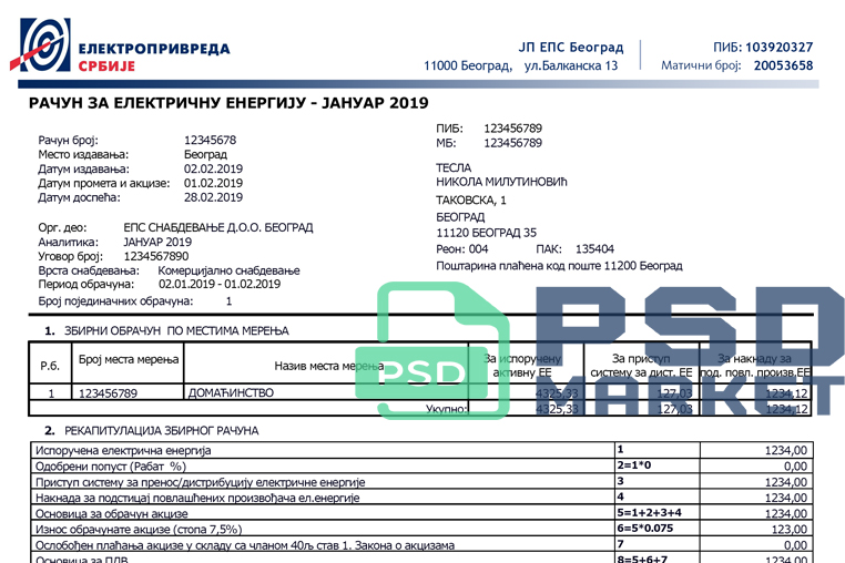 Serbia Electricity Utility Bill Template