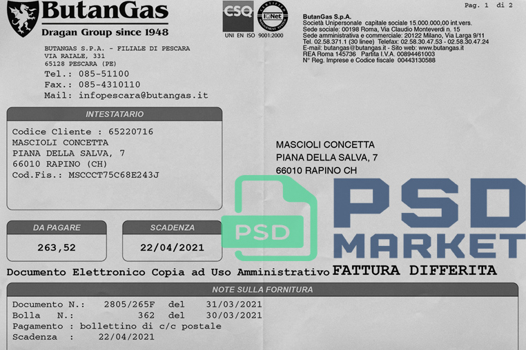 Italy ButanGas Utility Bill Template