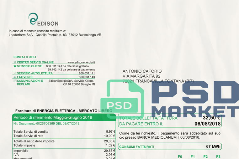 Italy Edison Utility Bill Template