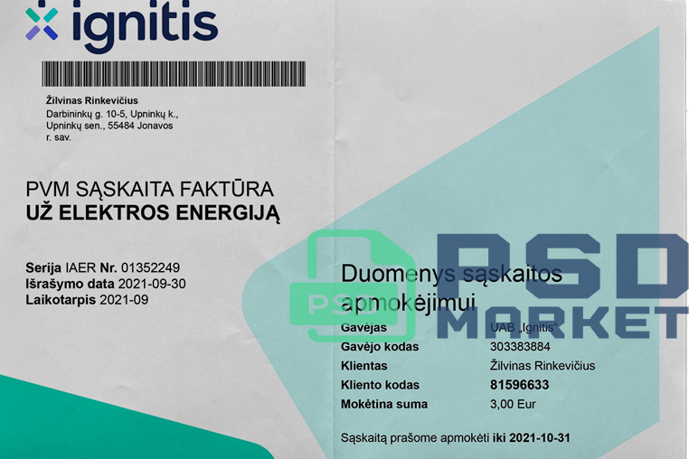 Lithuania Ignitis Utility Bill Template