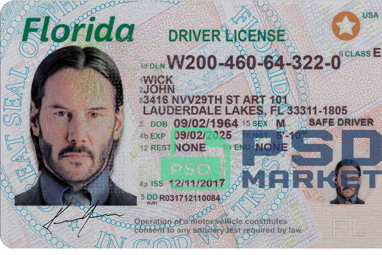 United States (Florida) Driver License Template