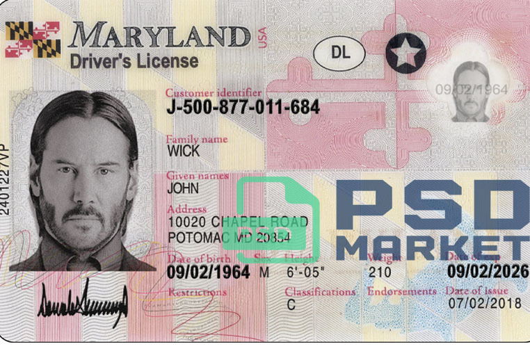 United States (Maryland) Driver License Template