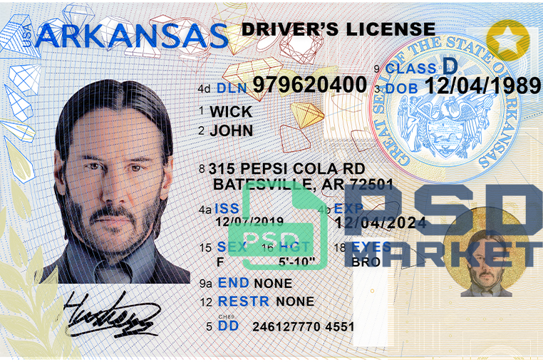 United States (Arkansas) Driver License New Template