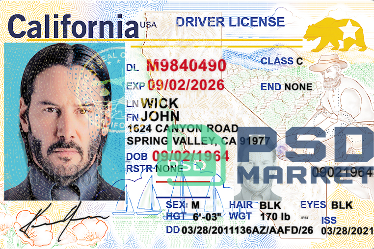 United States (California) Driver License Template